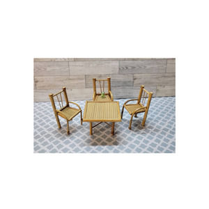 Vintage Miniature Wicker Bamboo Chair Table Set 4pc Rattan Patio Furniture Japan